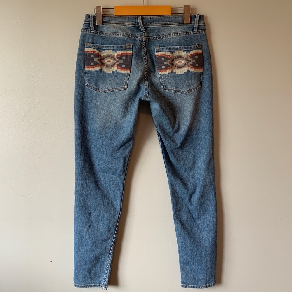 Roxy Blue Denim Jeans with Multicolor Aztec Pocket Detail